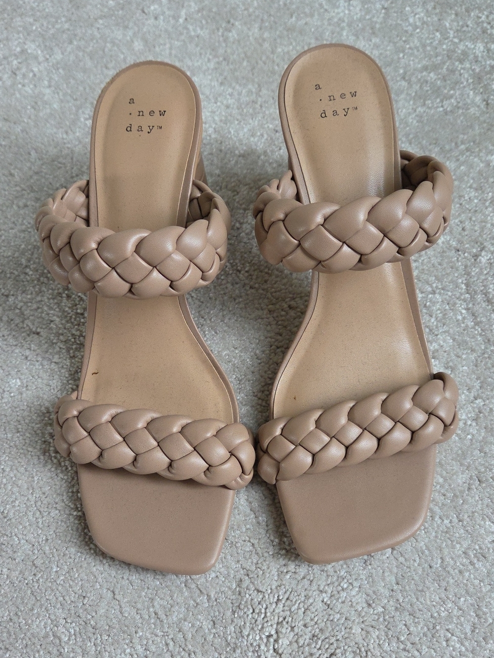 a new day Braided Double-Strap Slide Sandals in Taupe, Size 10
